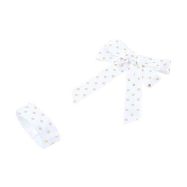 2 Piece Fabric Bow and Ribbon Set, Gold Dot - Anko