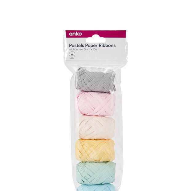 6 Piece Paper Ribbons, Pastel - Anko