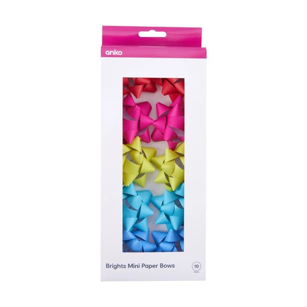 10 Piece Mini Paper Bows, Brights - Anko