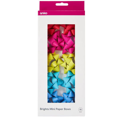 10 Piece Mini Paper Bows, Brights - Anko