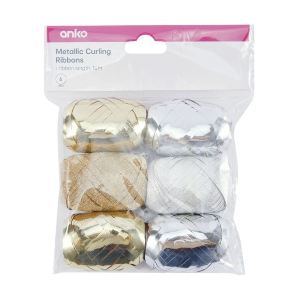 6 Piece Curling Ribbons, Metallic - Anko