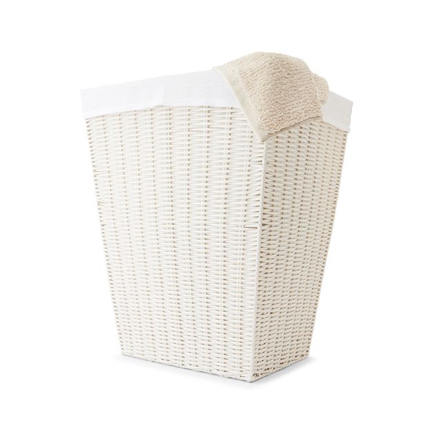 Rattan Look Hamper with Liner, White - Anko