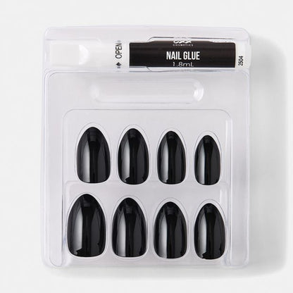 24 Pack Artificial Nails with Adhesive, Almond Shape, Black - OXX Cosmetics