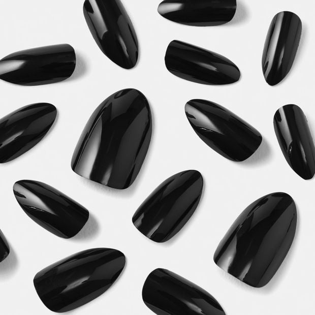 24 Pack Artificial Nails with Adhesive, Almond Shape, Black - OXX Cosmetics