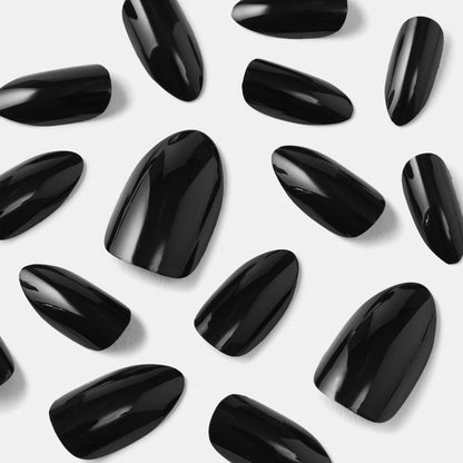 24 Pack Artificial Nails with Adhesive, Almond Shape, Black - OXX Cosmetics