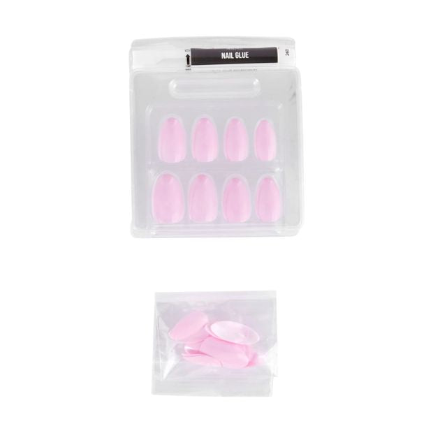 24 Pack Artificial Nails with Adhesive, Almond Shape, Pink - OXX Cosmetics