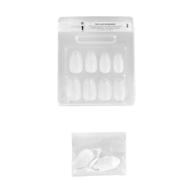 24 Pack Artificial Nails with Adhesive, Almond Shape, White Shiny - OXX Cosmetics