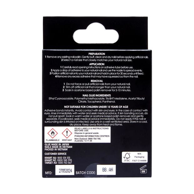 24 Pack Artificial Nails with Adhesive, Almond Shape, Black and Silver Glitter - OXX Cosmetics