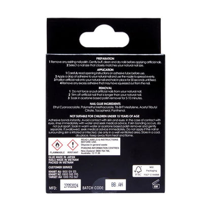 24 Pack Artificial Nails with Adhesive, Almond Shape, Black and Silver Glitter - OXX Cosmetics