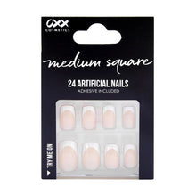 24 Pack Artificial Nails with Adhesive, Medium Square Shape, French Tip - OXX Cosmetics