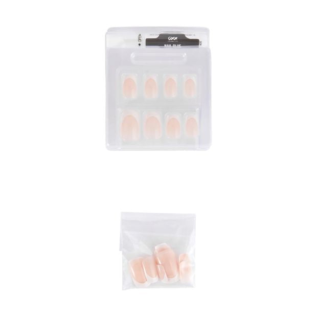 24 Pack Artificial Nails with Adhesive, Medium Square Shape, French Tip - OXX Cosmetics