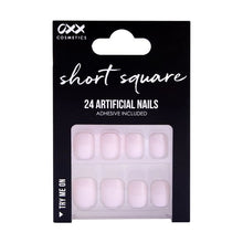 24 Pack Artificial Nails with Adhesive, Short Square Shape, Pink - OXX Cosmetics