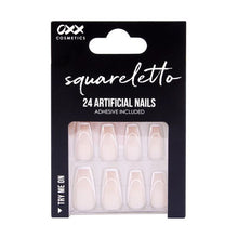 24 Pack Artificial Nails with Adhesive, Squareletto Shape, French Line - OXX Cosmetics