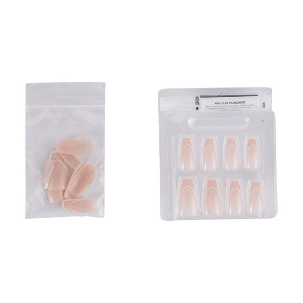 24 Pack Artificial Nails with Adhesive, Squareletto Shape, French Line - OXX Cosmetics