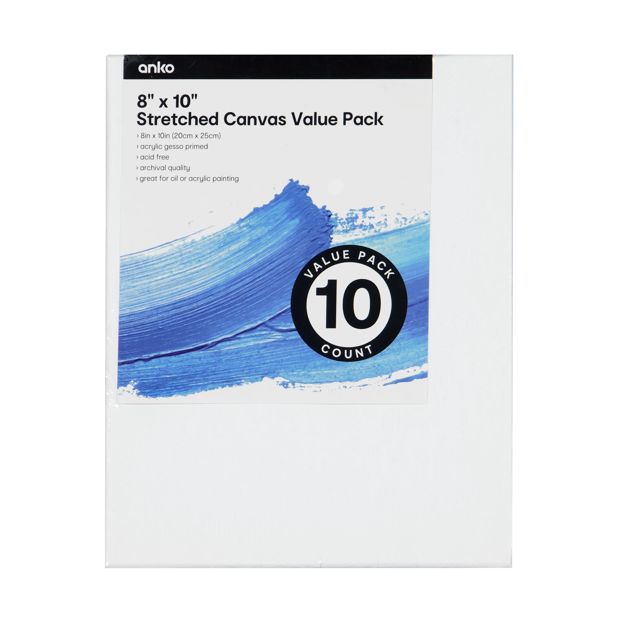 10 Piece 8in. x 10in. Stretched Canvas Value Pack - Anko