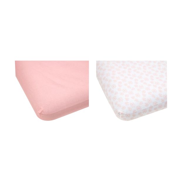 2 Pack Cotton Fitted Cot Sheets, Pink and Scribble Daisy - Anko