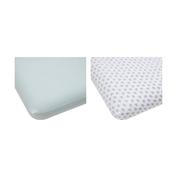 2 Pack 225 Thread Count Organic Cotton Fitted Cot Sheets, Bears and Dotted Lines - Anko