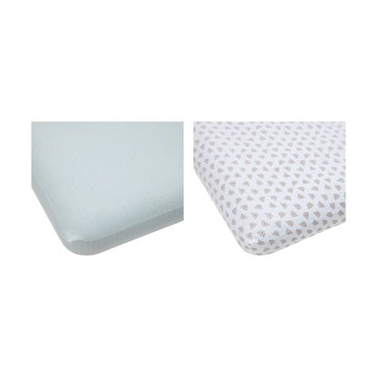 2 Pack 225 Thread Count Organic Cotton Fitted Cot Sheets, Bears and Dotted Lines - Anko