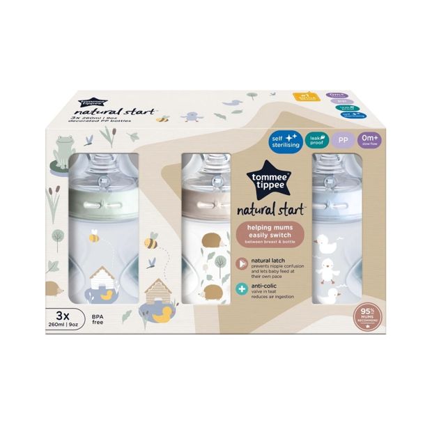 3 Pack Tommee Tippee Natural Start Decorated Baby Bottles