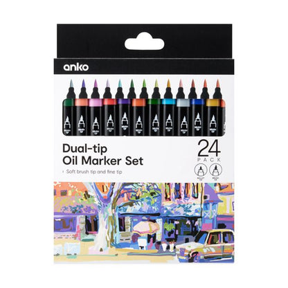 24 Pack Dual-Tip Oil Marker Set - Anko