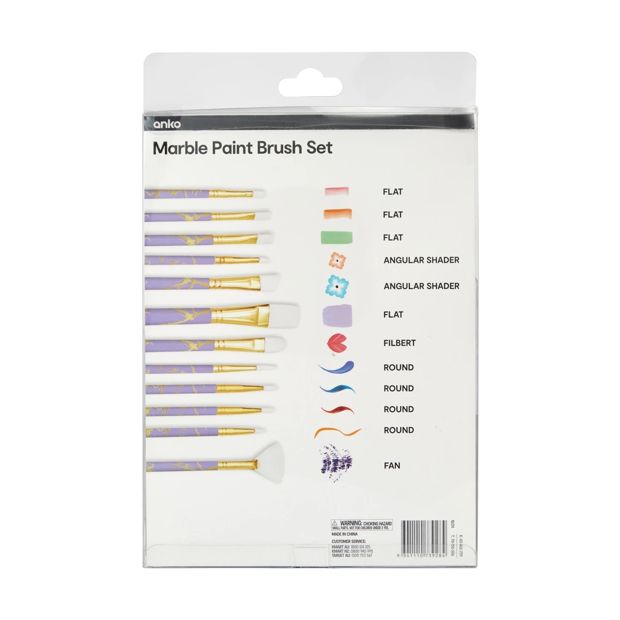 12 Piece Paint Brush Set, Marble - Anko