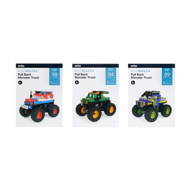 Mini Blocks Vehicle Series: Pull Back Monster Truck - Assorted