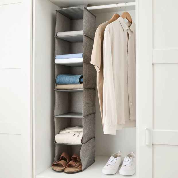 6 Shelf Linen Look Hanging Organiser, Charcoal - Anko