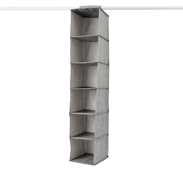 6 Shelf Linen Look Hanging Organiser, Charcoal - Anko