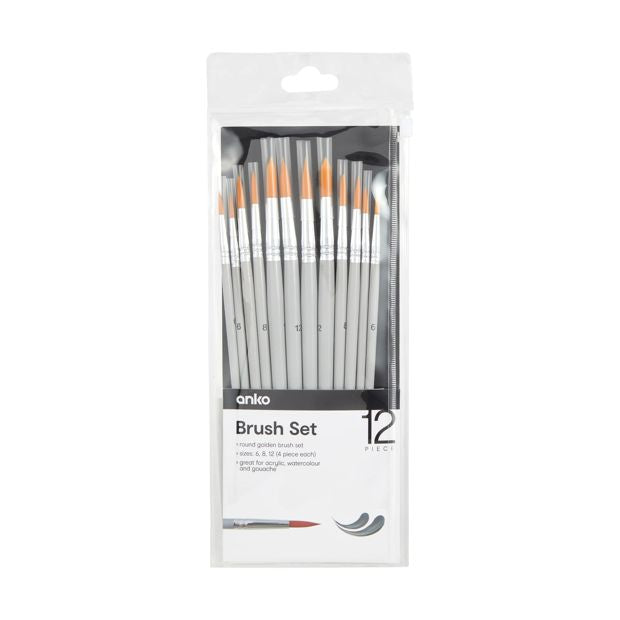 12 Piece Brush Set, Round - Anko
