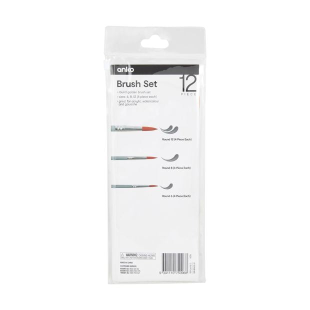 12 Piece Brush Set, Round - Anko