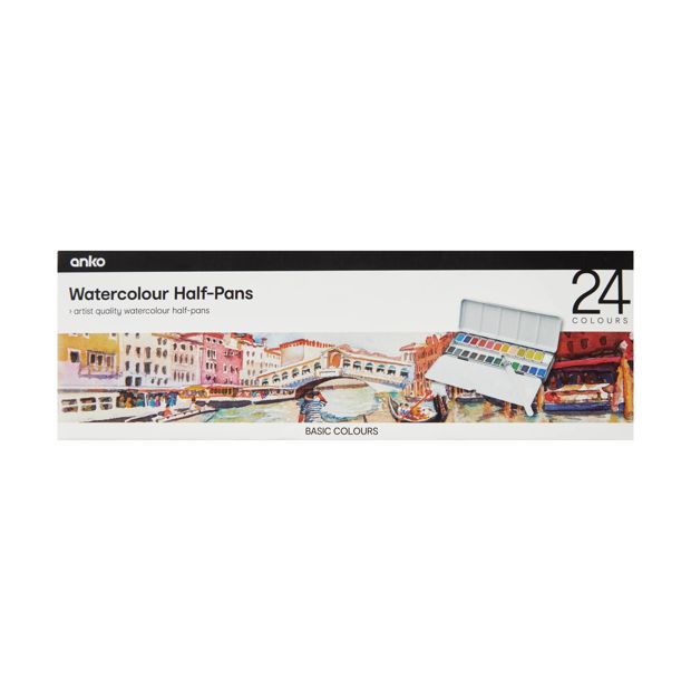 24 Pack Watercolour Half-Pans, Basic - Anko