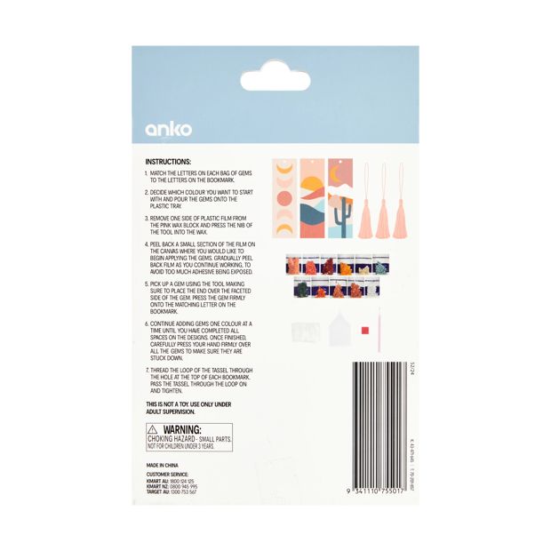 3 Pack Sparkle Gem Art, Bookmarks - Anko