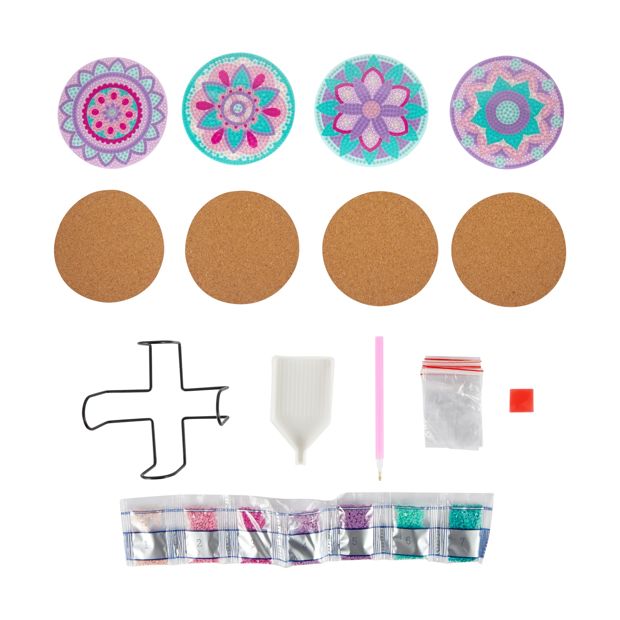 4 Pack Sparkle Gem Art Coaster Set, Mandala - Anko