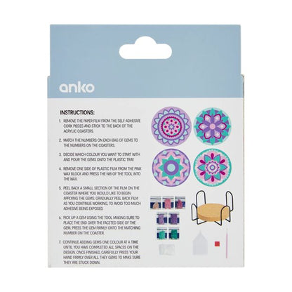4 Pack Sparkle Gem Art Coaster Set, Mandala - Anko