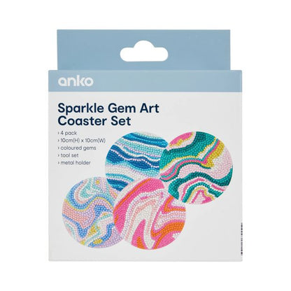 4 Pack Sparkle Gem Art Coaster Set, Marble - Anko