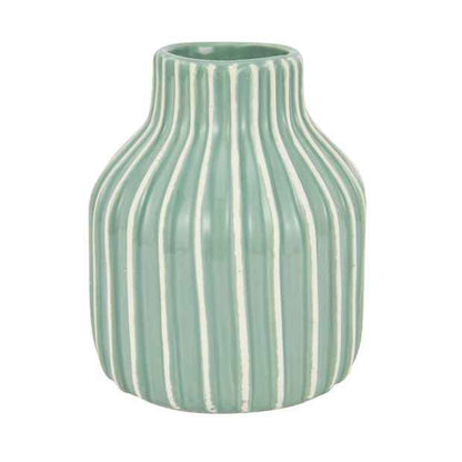 Striped Ceramic Vase, Green and White, 17.8cm