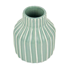 Striped Ceramic Vase, Green and White, 17.8cm