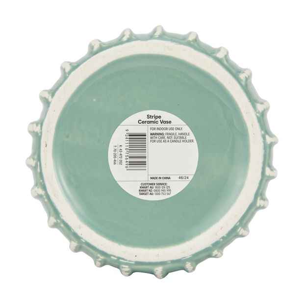 Striped Ceramic Vase, Green and White, 17.8cm