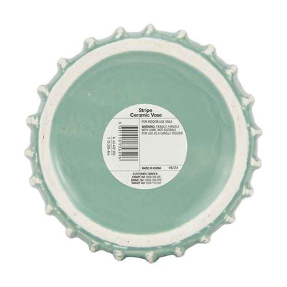 Striped Ceramic Vase, Green and White, 17.8cm