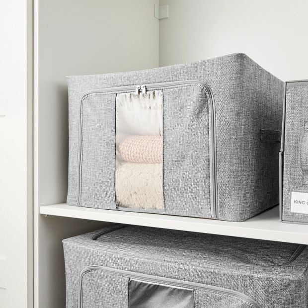 Linen Look Collapsible Box with Window, Large, Charcoal - Anko
