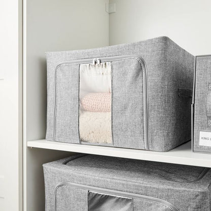 Linen Look Collapsible Box with Window, Large, Charcoal - Anko