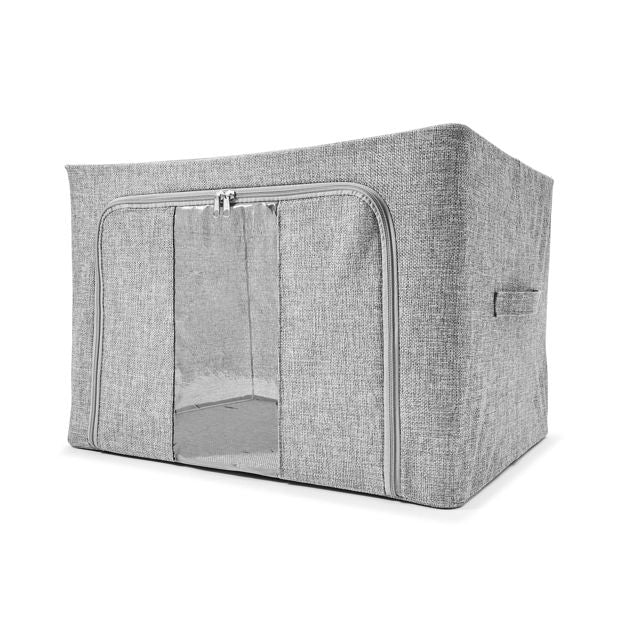 Linen Look Collapsible Box with Window, Large, Charcoal - Anko