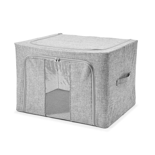 Linen Look Collapsible Box with Window, Large, Charcoal - Anko
