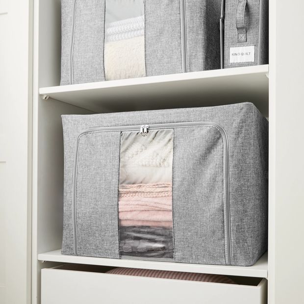 Linen Look Collapsible Box with Window, Extra Large, Charcoal - Anko