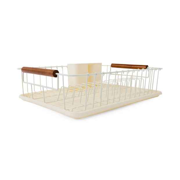 Off White Acacia Handle Dish Rack - Anko