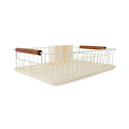 Off White Acacia Handle Dish Rack - Anko