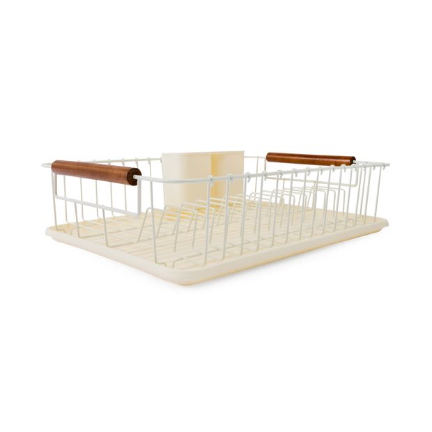Off White Acacia Handle Dish Rack - Anko