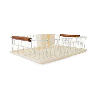 Off White Acacia Handle Dish Rack - Anko