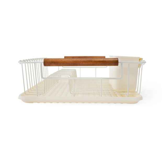 Off White Acacia Handle Dish Rack - Anko