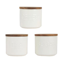 Set of 3 Off White Canisters with Acacia Lids - Anko
